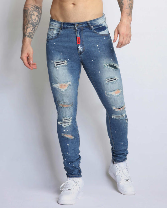 Medium Wash Distressed Ripped Blue Jeans