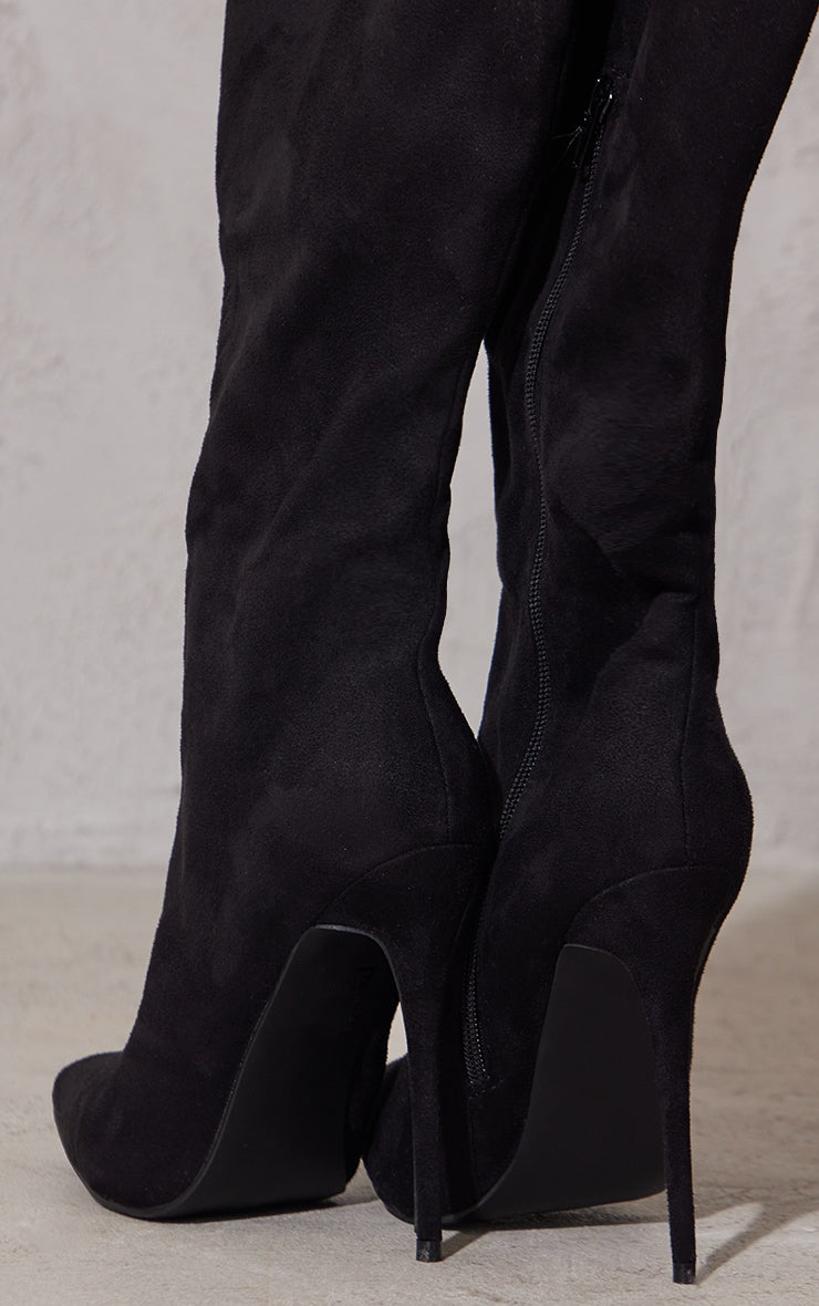 Black Emmi Faux Suede Knee Boots