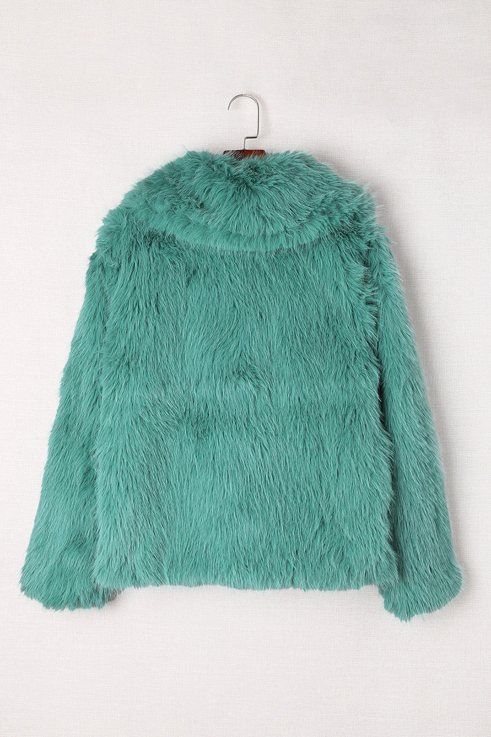 Green Collared Side Pockets Winter Fuzzy Coat-7