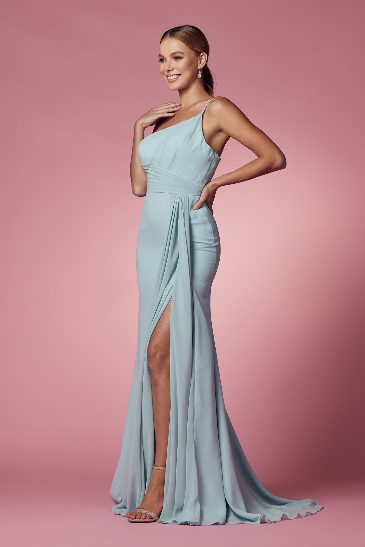 High Slit One Shoulder Long Bridesmaid & Evening Dress NXE1005-7