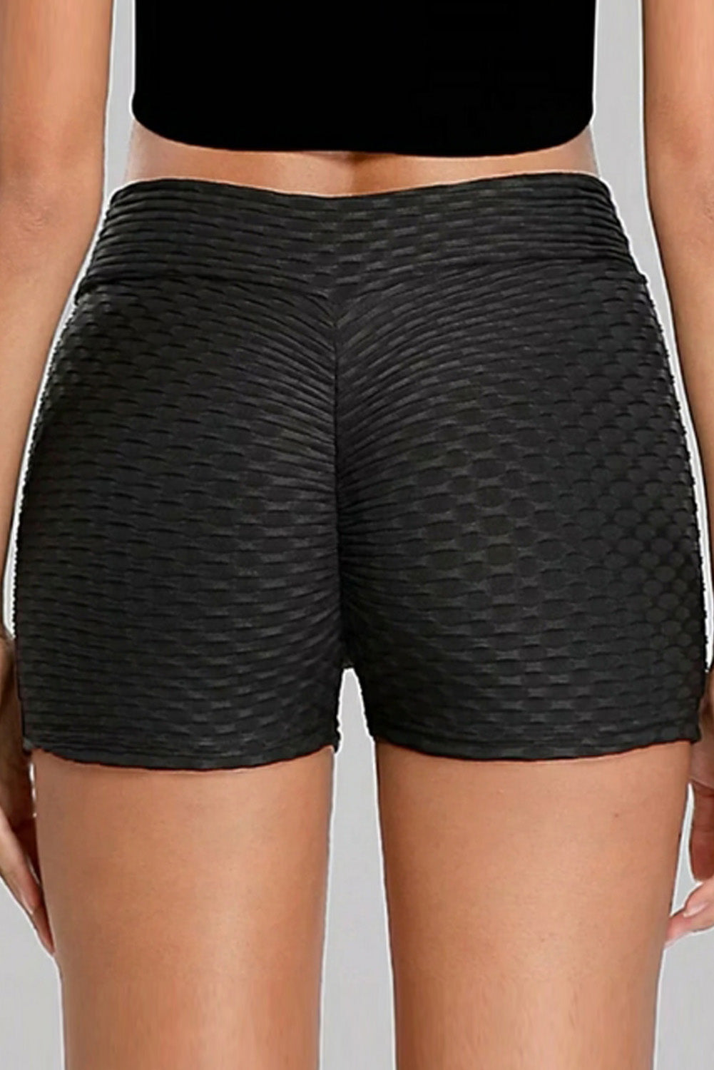 Black High Waist Butt Lift Sport Gym Workout Training Running Shorts-2