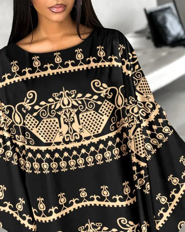 Tribal Print Batwing Sleeve Top