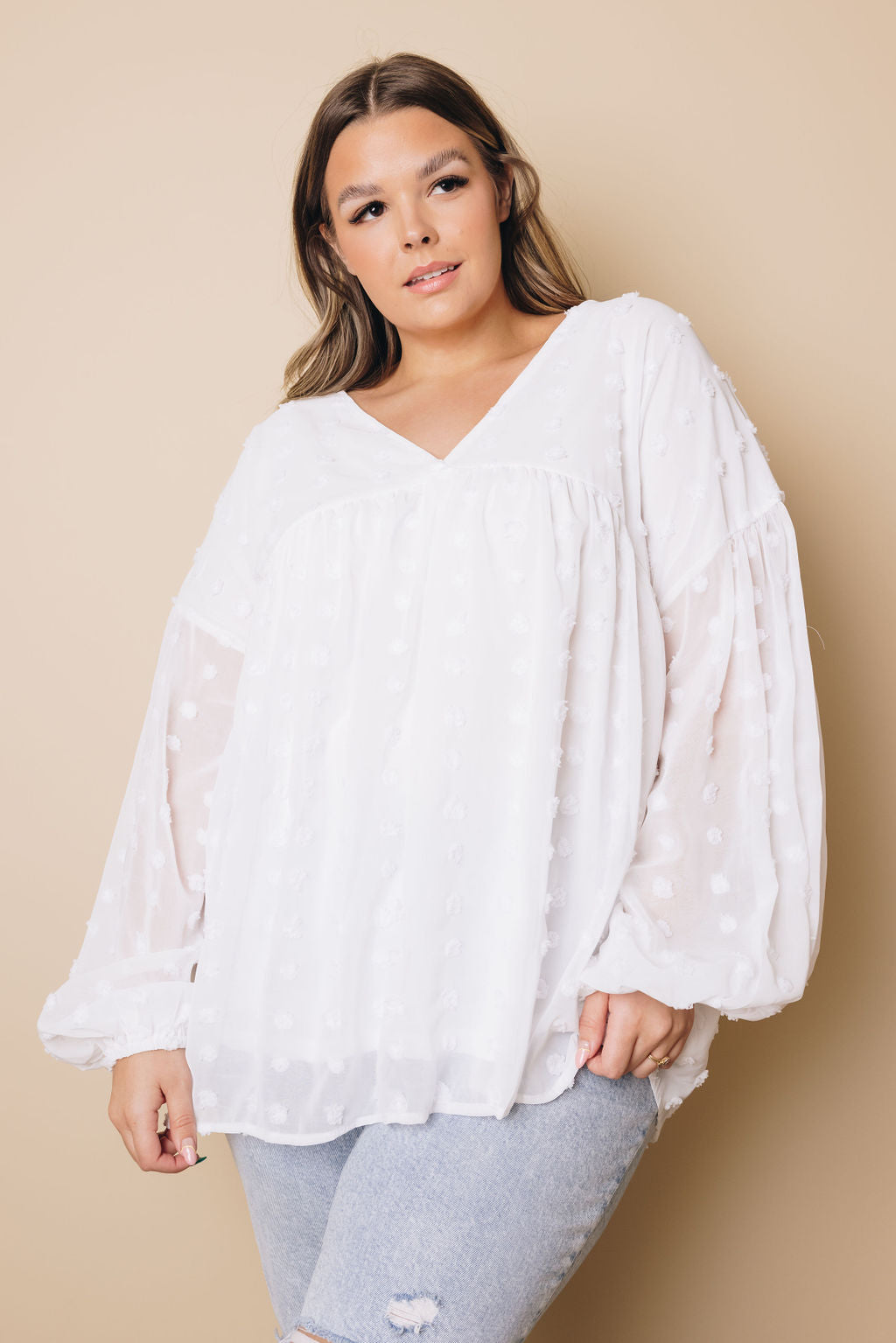 Plus Size - Dinah Swiss Dot Long Sleeve Top-5