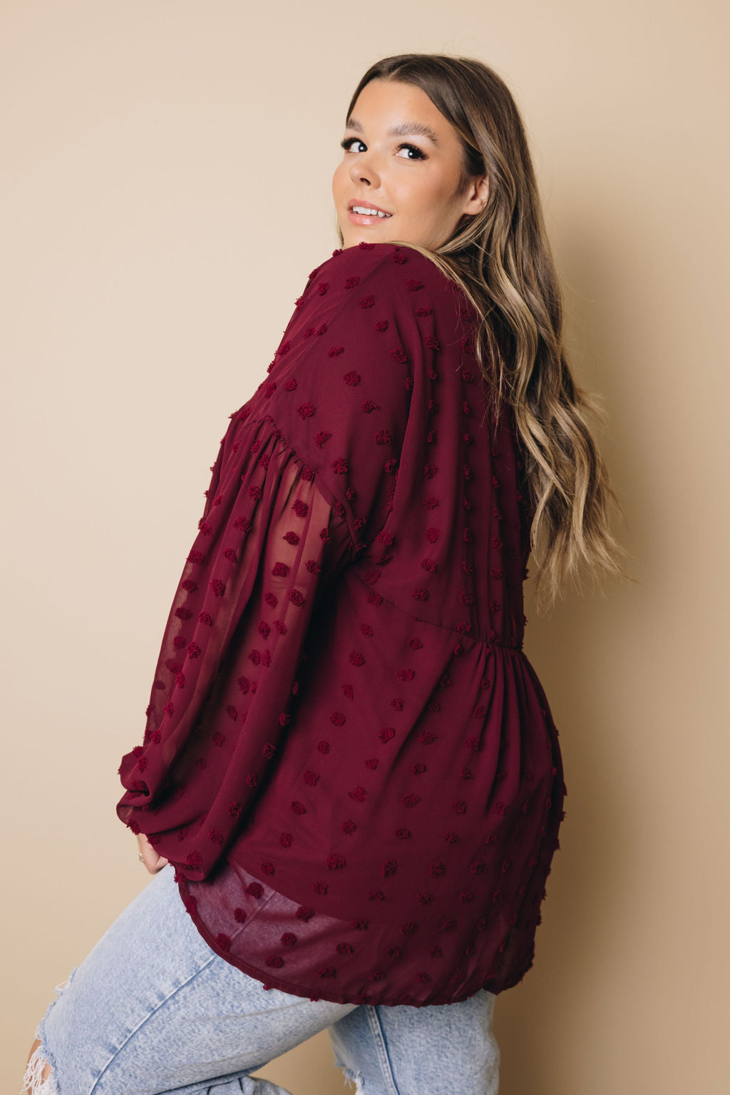 Plus Size - Dinah Swiss Dot Long Sleeve Top-16