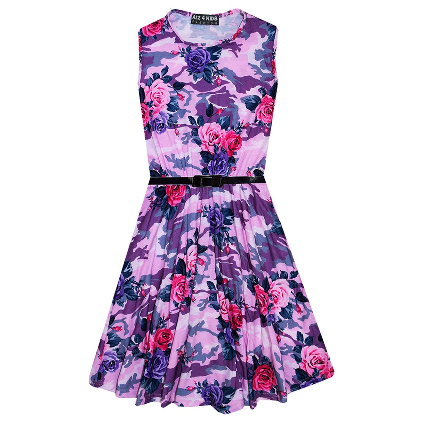 Girls Skater Dress Kids Camo Floral Print Summer Party Dresses Age 7-13 Years