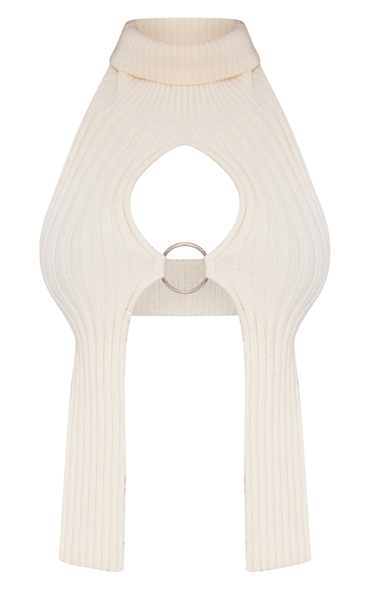 Shape Cream Knit Cut Out Ring Detail Crop Top