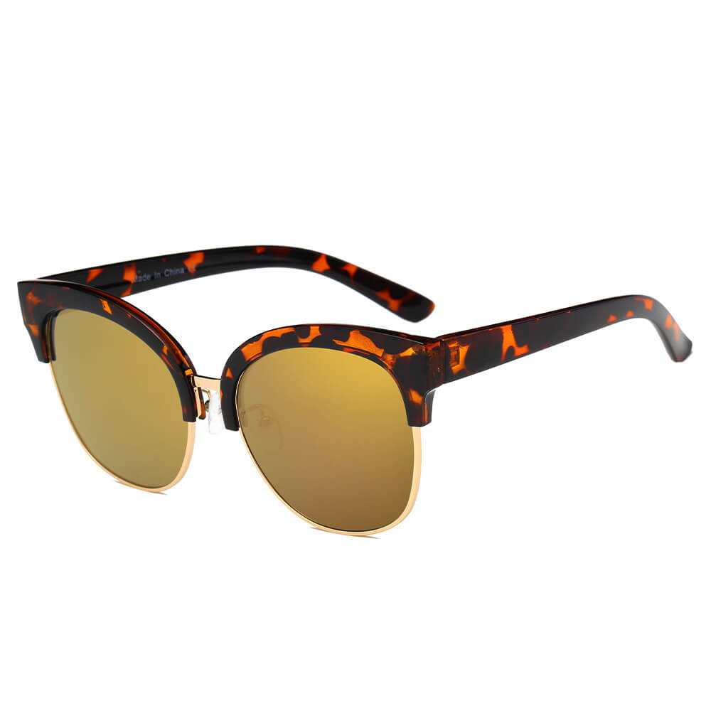 JENISON | Flat Mirrored Lens Clubmaster Horned Rim Sunglasses-0