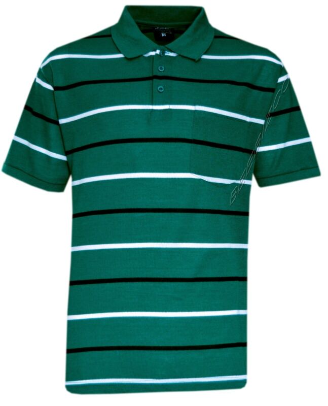 Mens Short Sleeve Striped Pique Polo Shirt Top Summer Casual with Pocket M - XXL