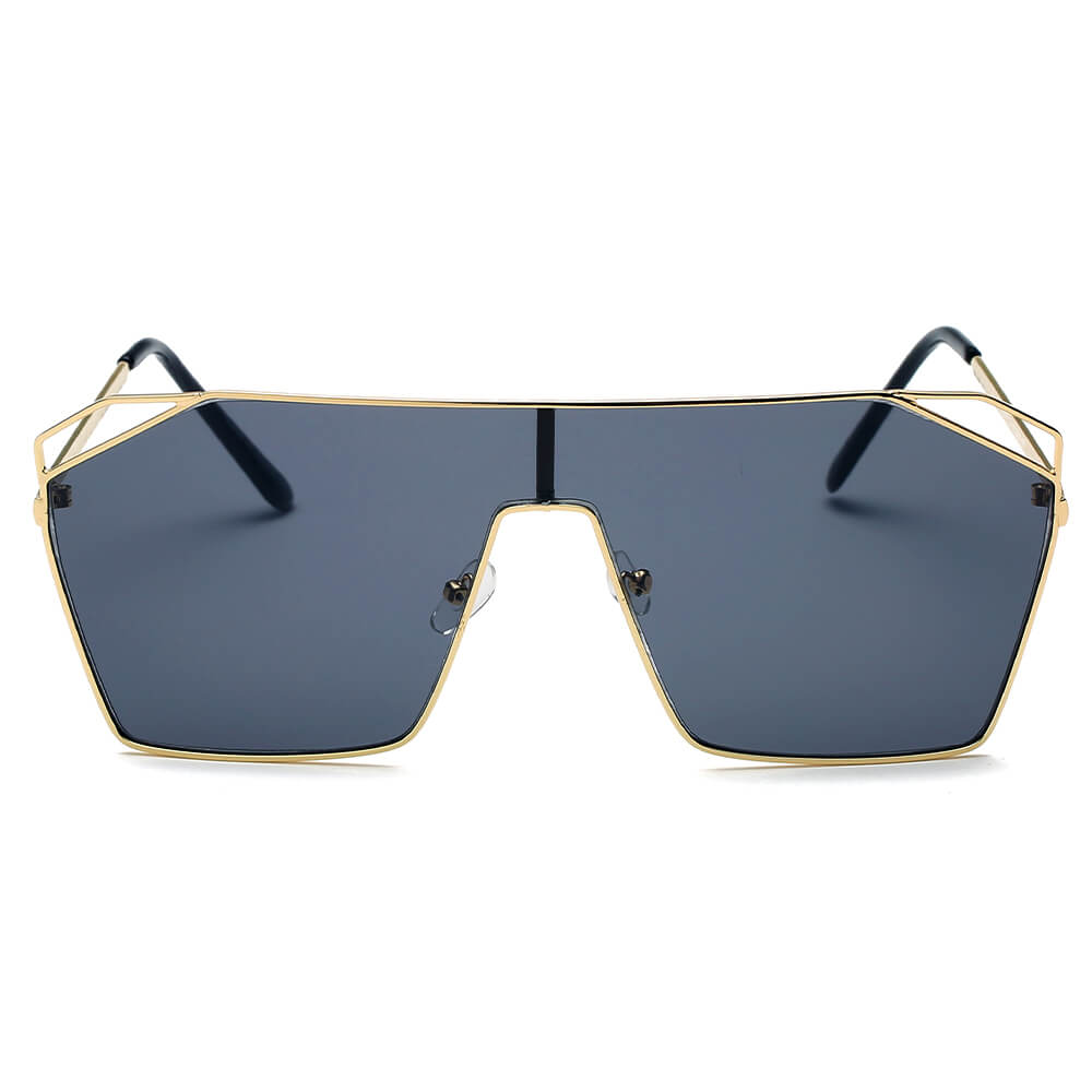 LAVAL | S2071 - Flat Top Metal Oversize Square Fashion Sunglasses-5