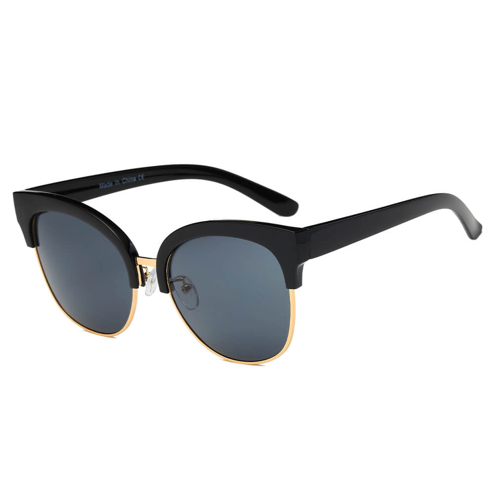 JENISON | Flat Mirrored Lens Clubmaster Horned Rim Sunglasses-1