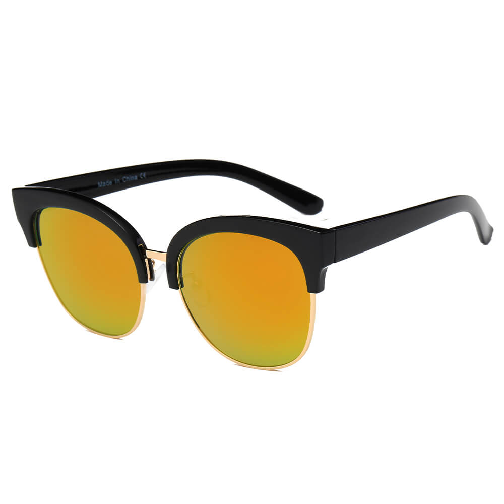 JENISON | Flat Mirrored Lens Clubmaster Horned Rim Sunglasses-3