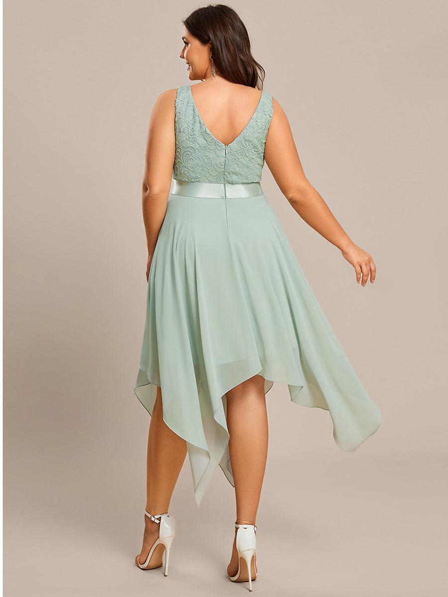 Plus Size Deep V Neck Asymmetrical Hem Sleeveless Wholesale Dresses