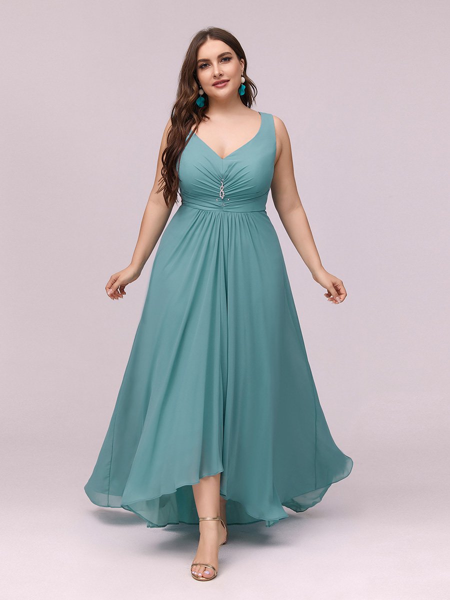 Plus Size V Neck Rhinestones Ruched Bust Wholesale Evening Dresses