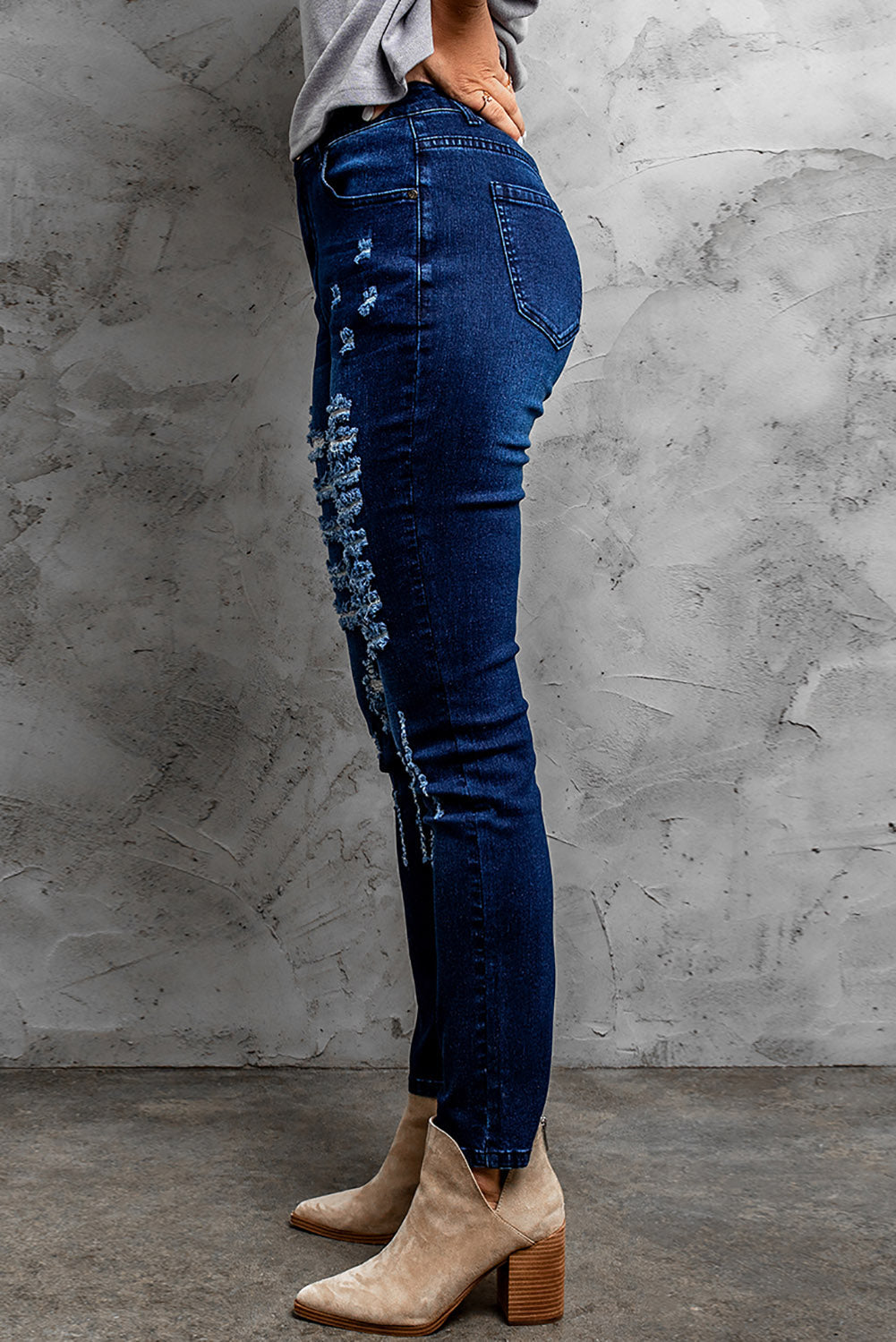 Mid Rise Holes Skinny Jeans