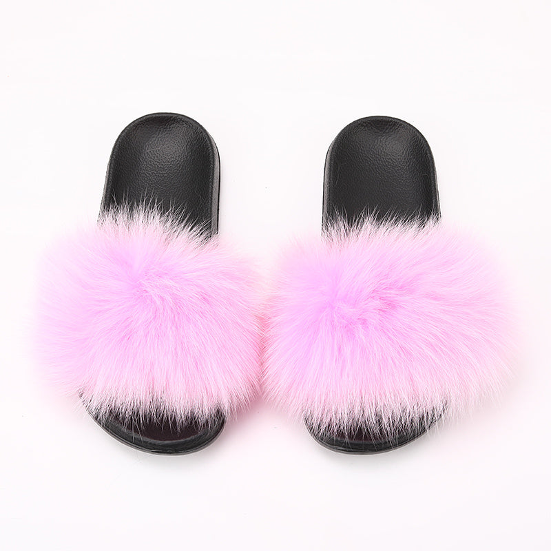 fur slides for women REAL BIG FURRY slippers flush soft raccoon outdoor slider sandals fox fur slipper