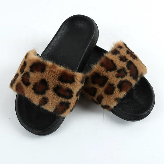 Fashion trend plush faux fur breathable luxury high quality fur slides slippers women