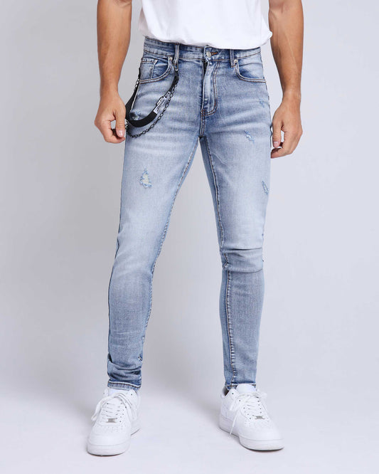 Casual Cat Whisker Slim Fit Blue Ripped Jeans