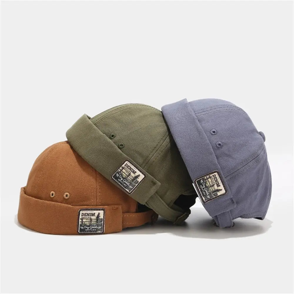 Men Docker Cap Retro Dome Melon Beanie Hats Adjustable Cotton Brimless Hat Hip Hop Hat Docker Hat