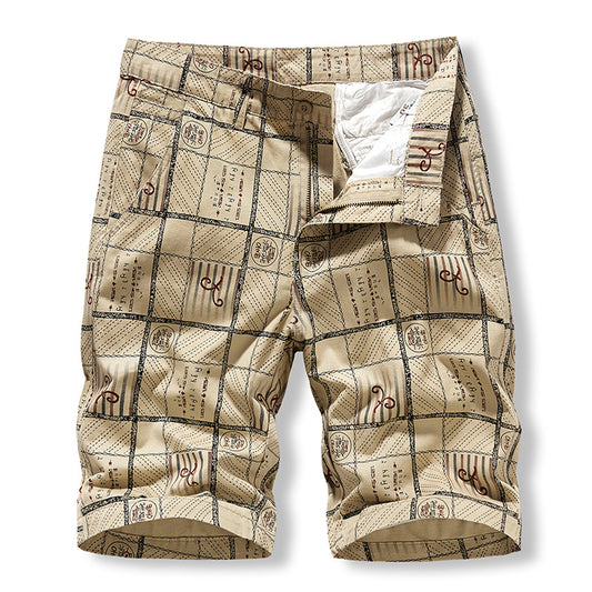 Pure cotton middle pants lattice casual four pocket Men's Shorts