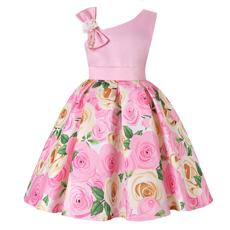 Flower Girls Bridesmaid Dress Baby Kids Party Wedding Lace Bow Princess Dresses