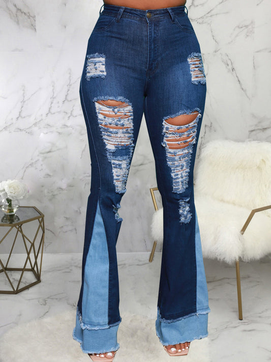 Stylish Versatile Hollow Out Bootcut Jeans Women