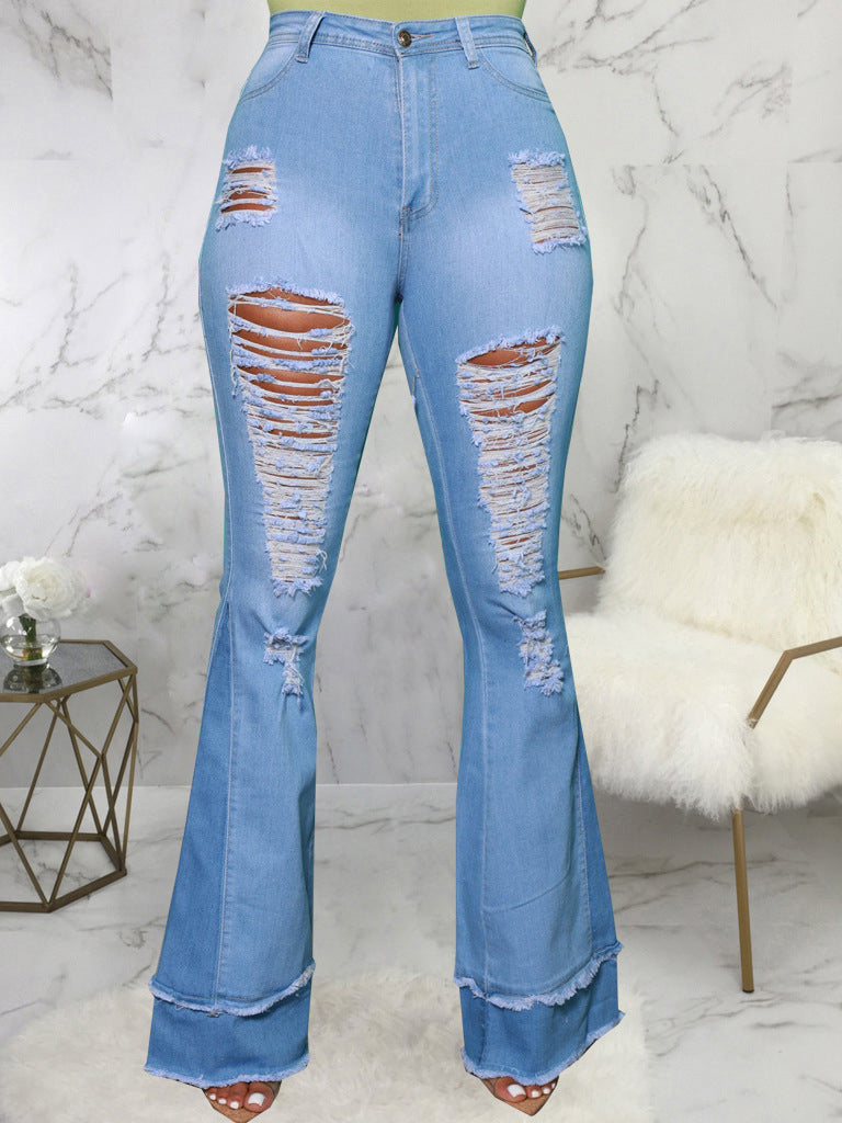 Stylish Versatile Hollow Out Bootcut Jeans Women