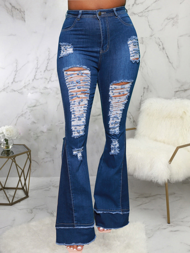 Stylish Versatile Hollow Out Bootcut Jeans Women