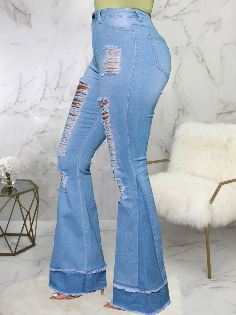 Stylish Versatile Hollow Out Bootcut Jeans Women