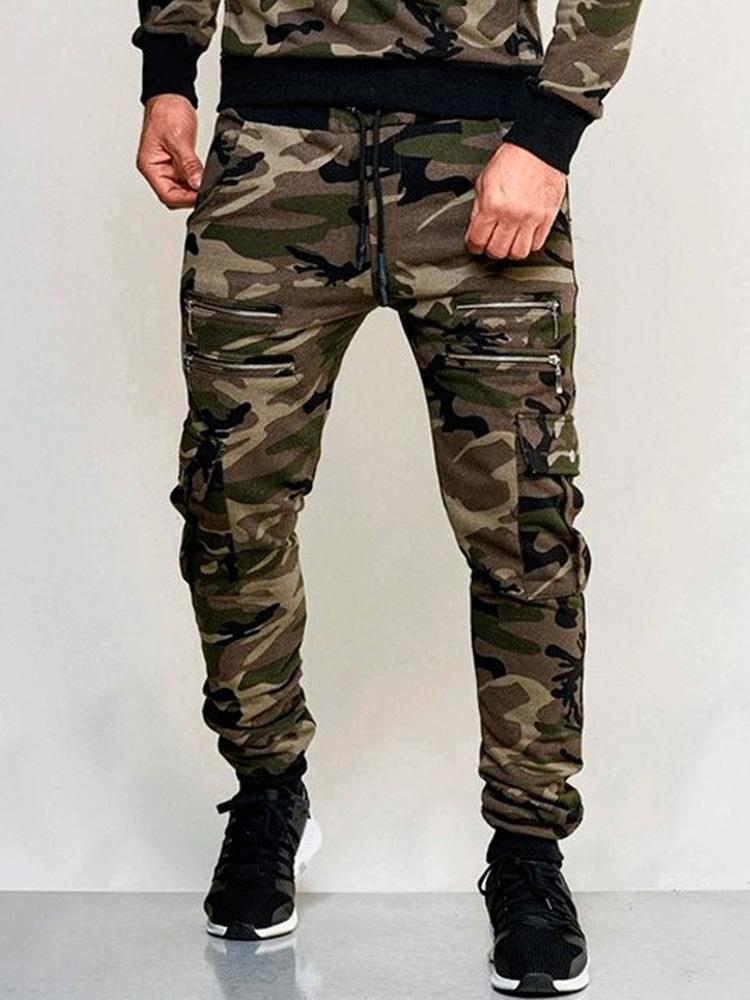 Outdoor Camouflage Print Drawstring Jogger Pants