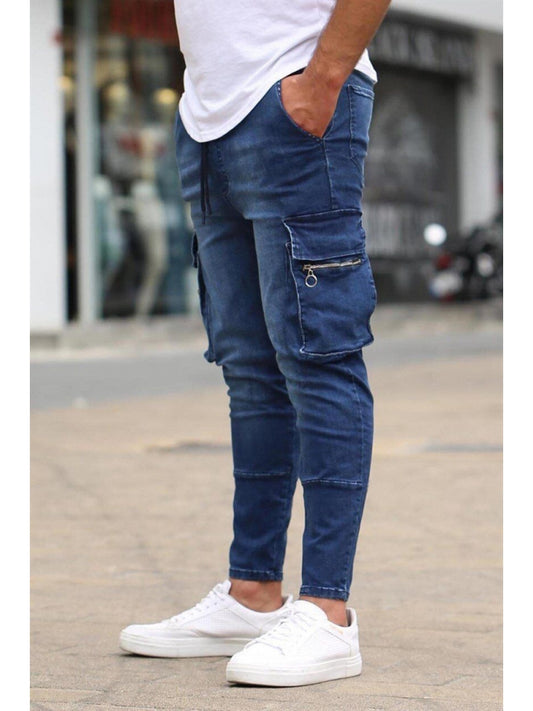 Fashion Pure Color Zipper Men's Denim Jeans