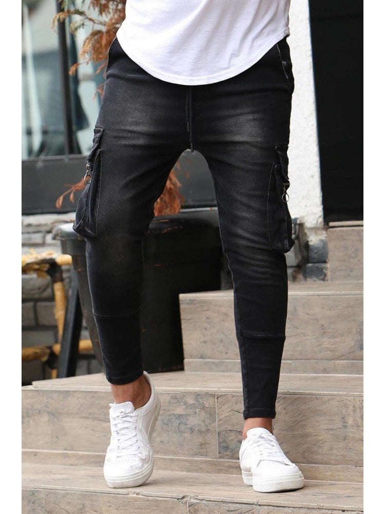 Fashion Pure Color Zipper Men's Denim Jeans