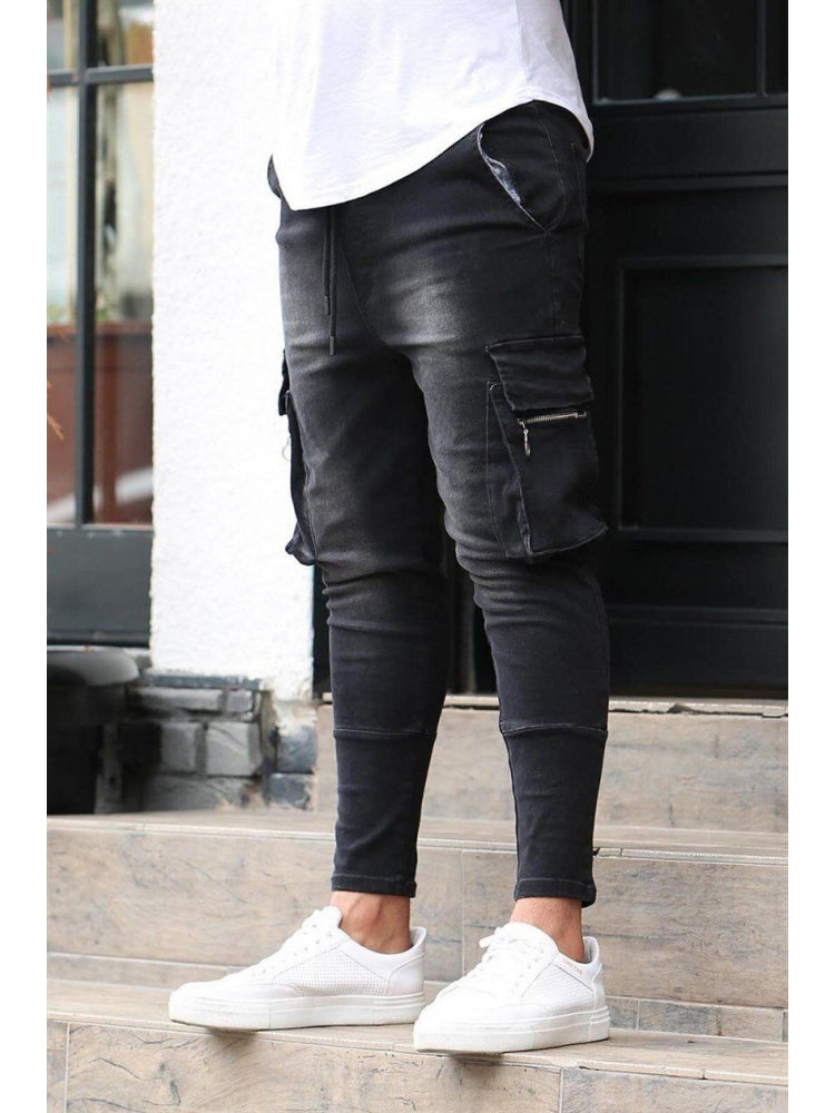 Fashion Pure Color Zipper Men's Denim Jeans