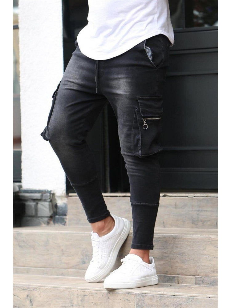 Fashion Pure Color Zipper Men's Denim Jeans