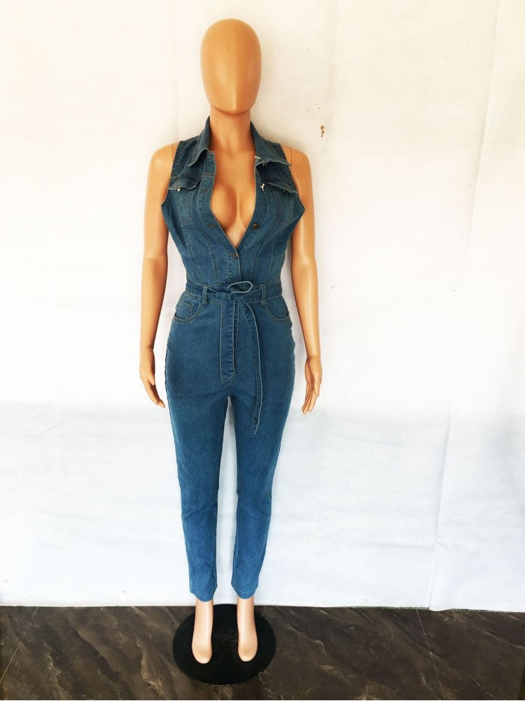 Sexy Slim Denim Sleeveless Jumpsuits