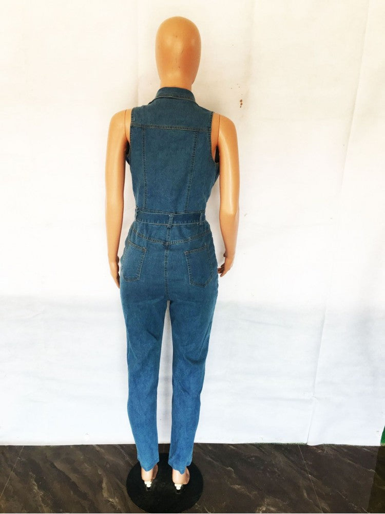 Sexy Slim Denim Sleeveless Jumpsuits