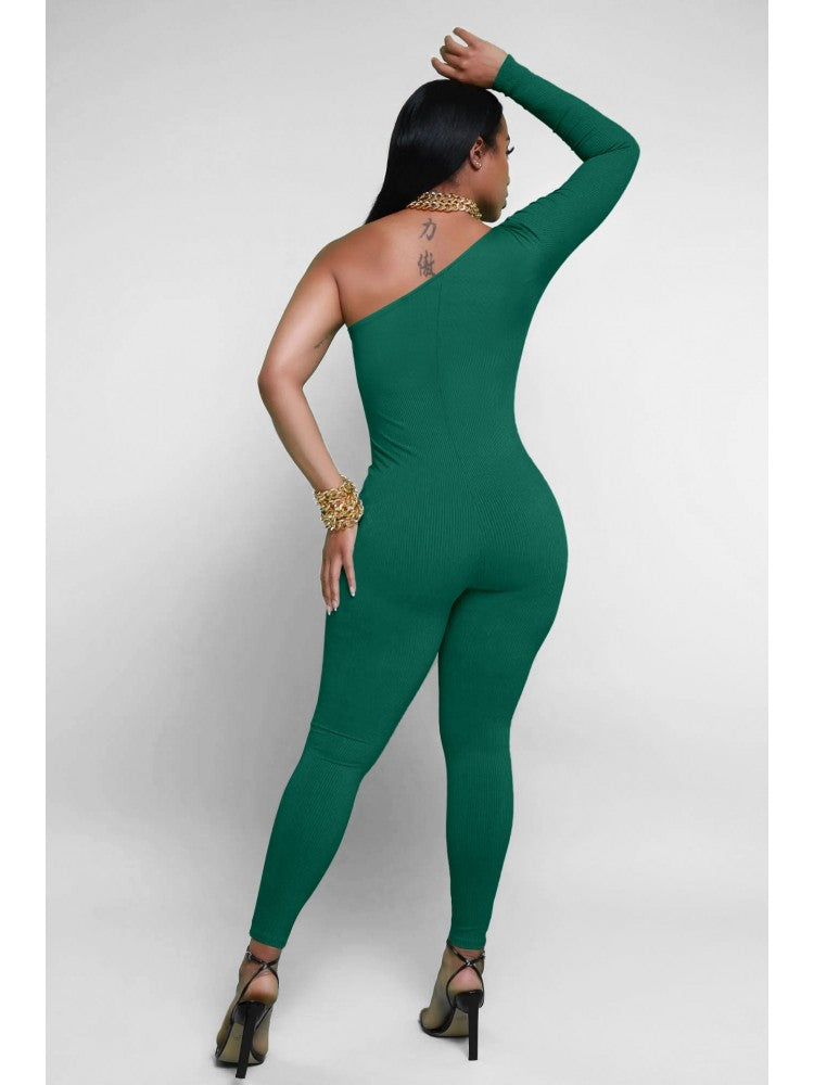 Fall One-shoulder Long Sleeve Slim Jumpsuits