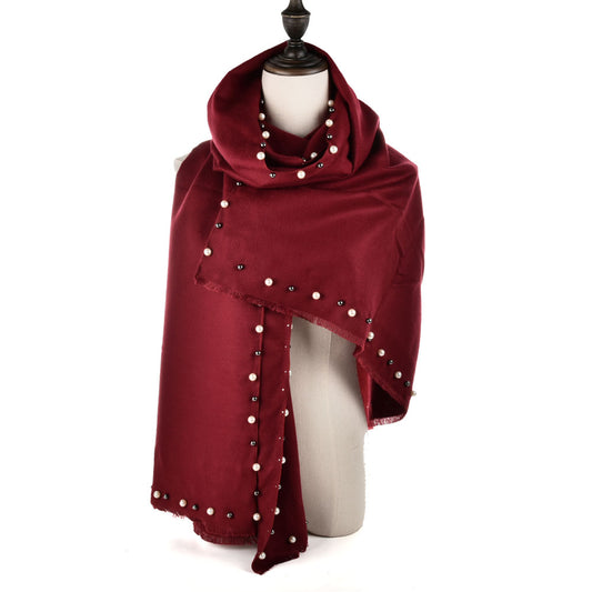 SF961 Purlish Red - Plain Pearls Supersoft Long Scarf-0