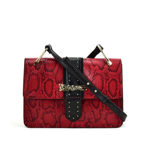 VK2119 Red - Snakeskin Cross Body Bag For Women With Buckle Design-0