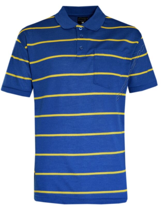 Mens Short Sleeve Striped Pique Polo Shirt Top Summer Casual with Pocket M - XXL