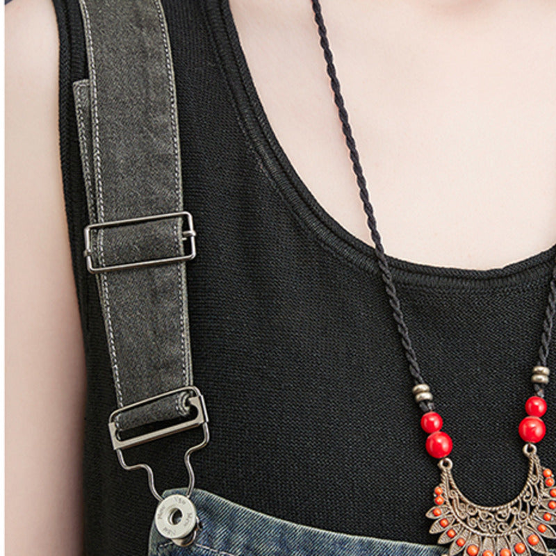 Spring Summer Denim Big Pockets Overall Jumpsuit Sleeveless