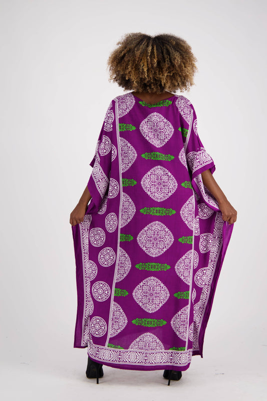 African Block Print Kaftan KAF-1046: Assorted / One Size Fits Most