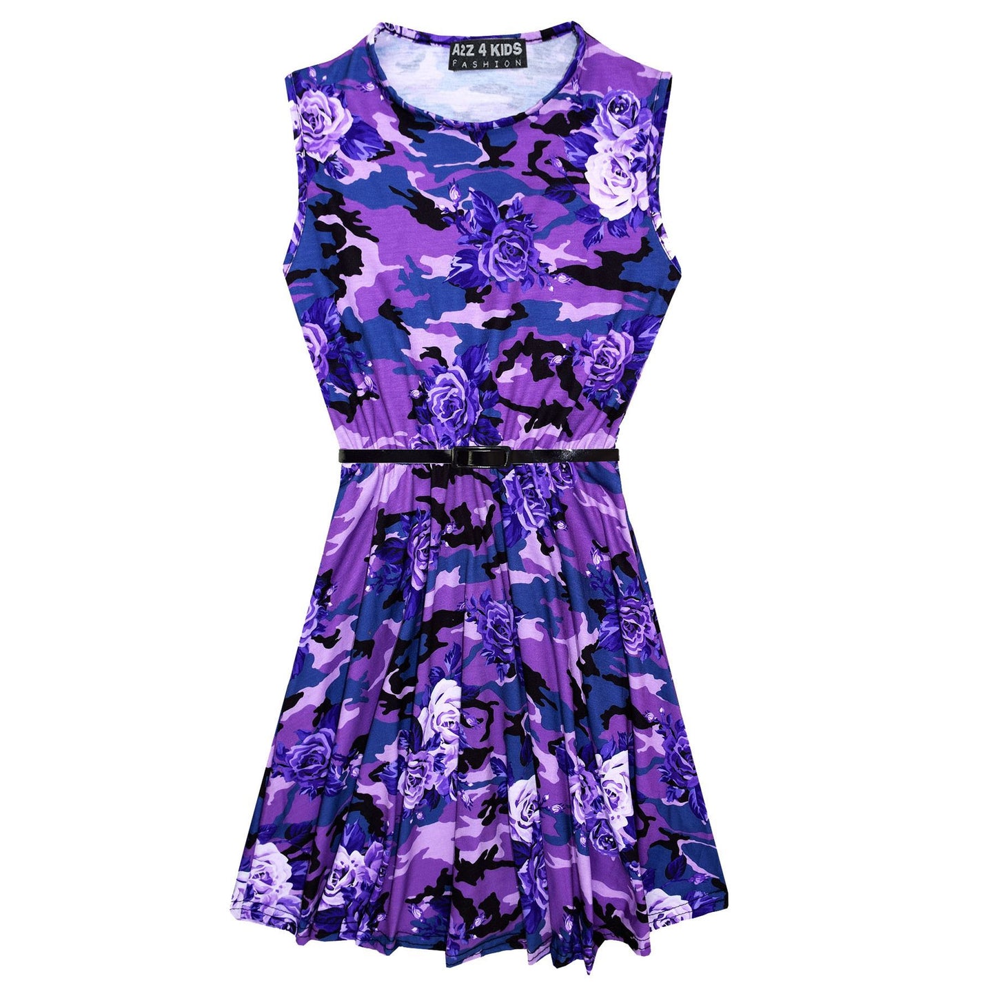 Girls Skater Dress Kids Camo Floral Print Summer Party Dresses Age 7-13 Years