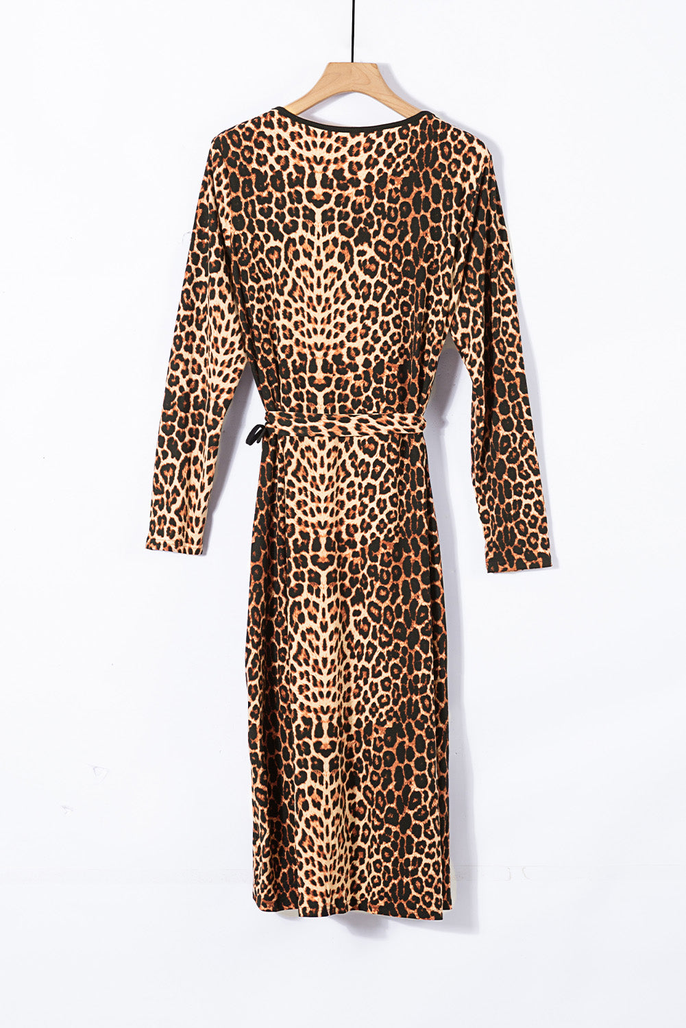 Brown Leopard Wrap V Neck Plus size Dress with A Slit-18