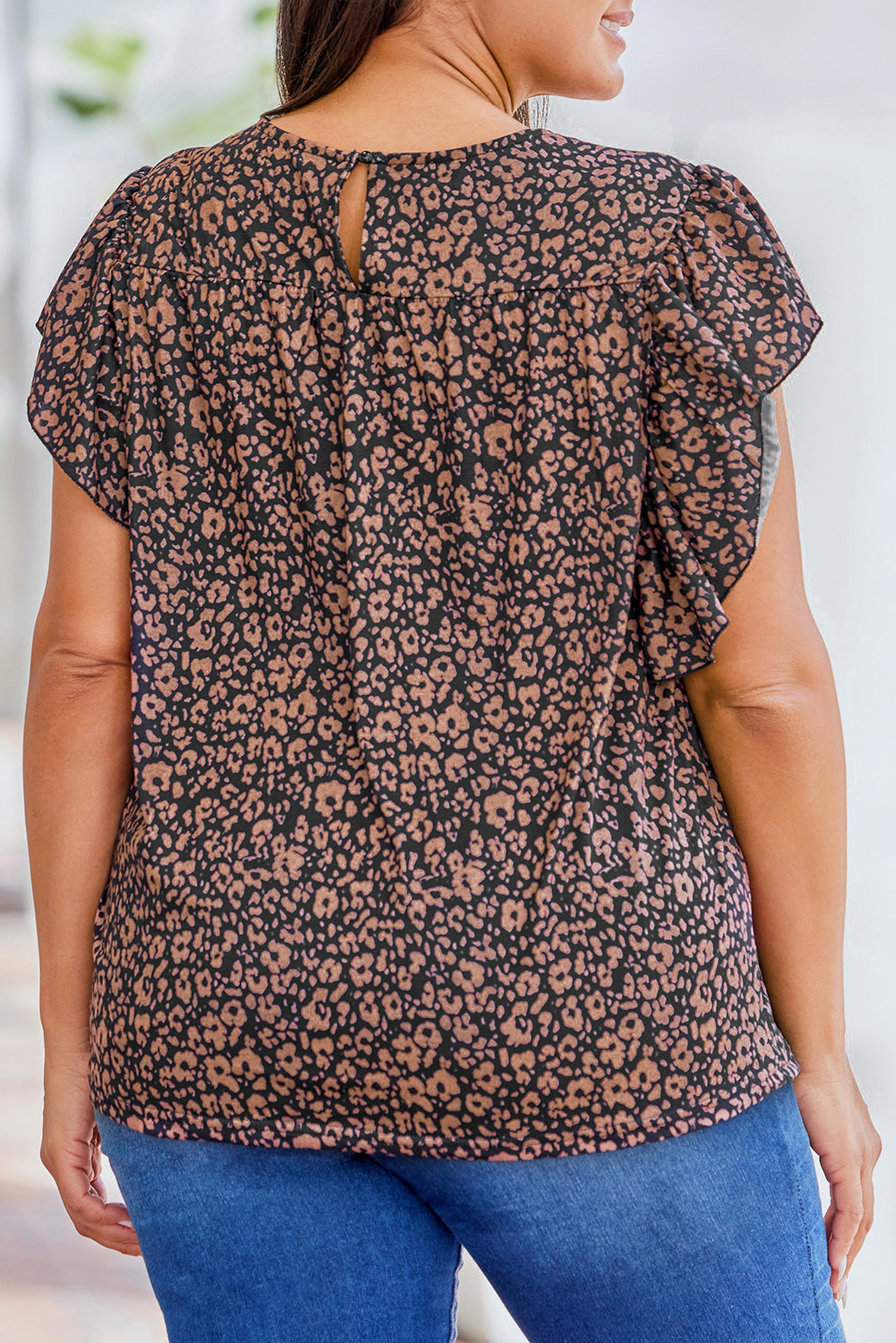 Black Plus Size Smocked Floral Blouse-1