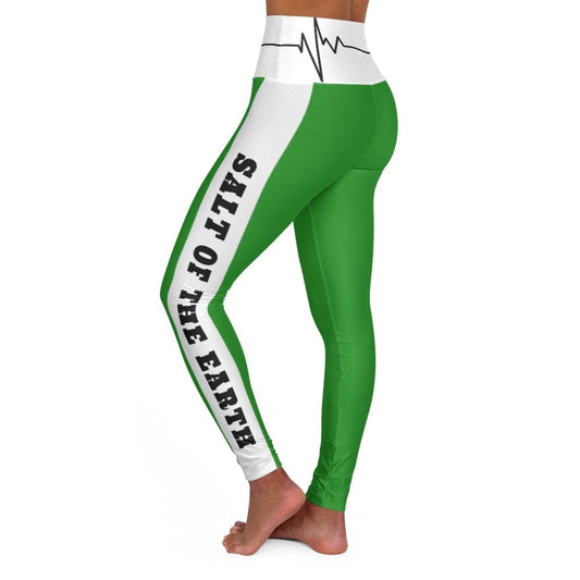 High Waisted Yoga Leggings, Forest Green Salt Of The Earth Matthew 5:13 Beating Heart Sports Pants-0