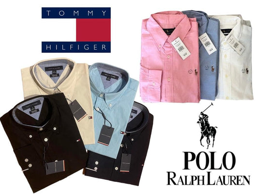 TOMMY HILFIGER Men&#39;s Oxford Shirt Slim Fit Polo shirt Collar Button Down Formal polo T-Shirt S M L XL XxL