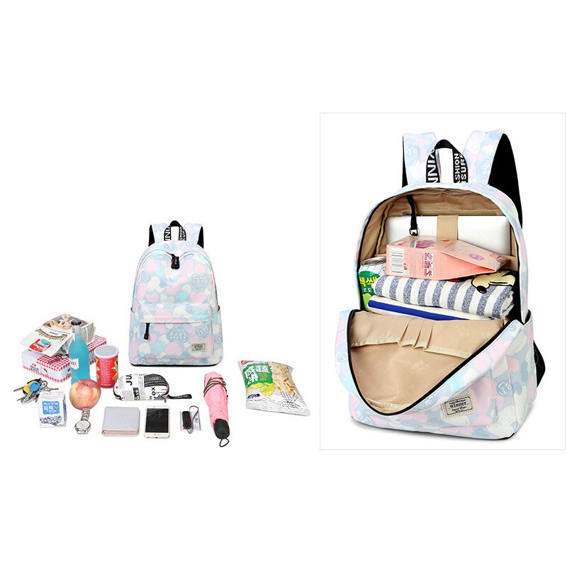 Lovely Heart Printing Nylon Backpack School Bags-4