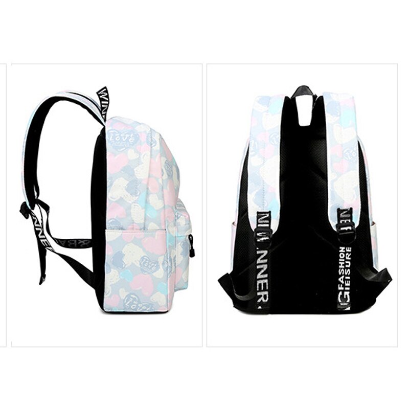 Lovely Heart Printing Nylon Backpack School Bags-3