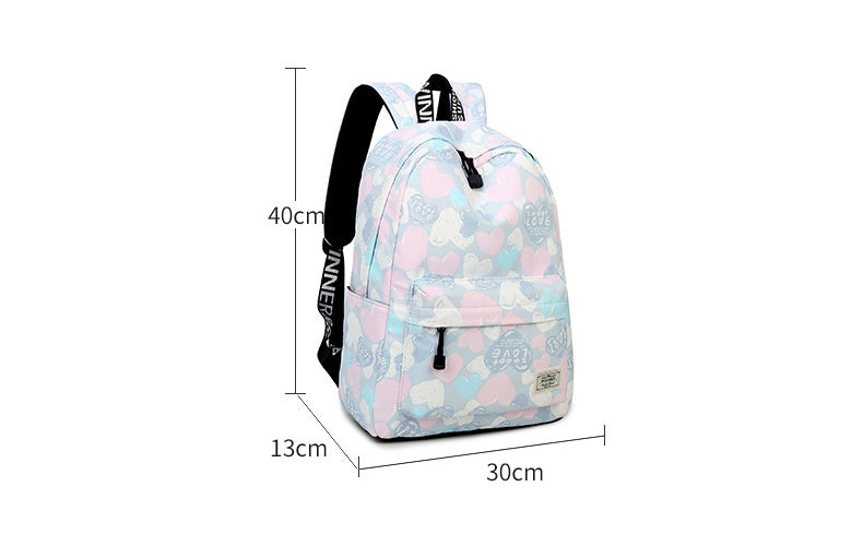 Lovely Heart Printing Nylon Backpack School Bags-5