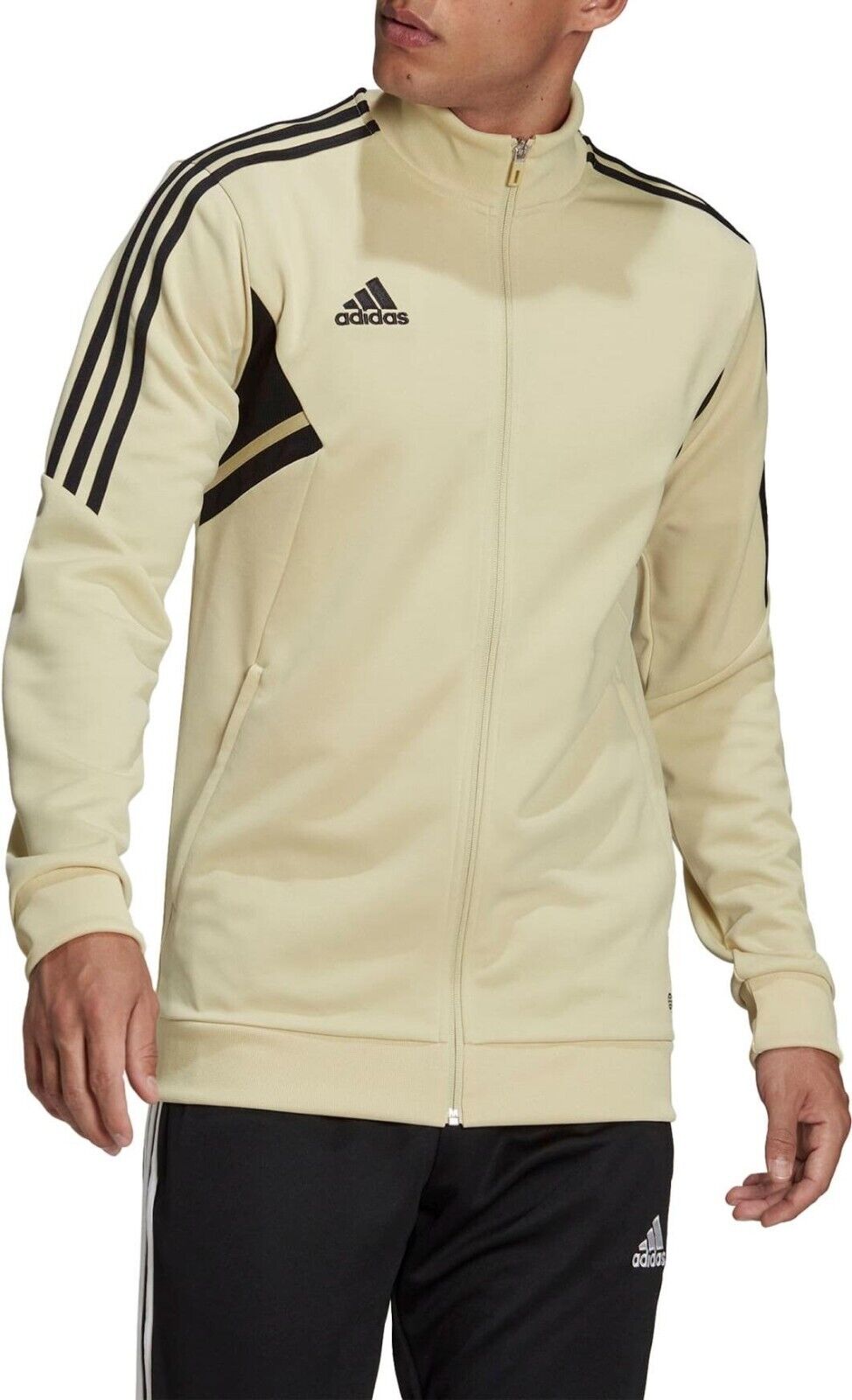 Mens Adidas Training Jacket Tracksuit Top Sweatshirt Fitness Gym Sports - Cream